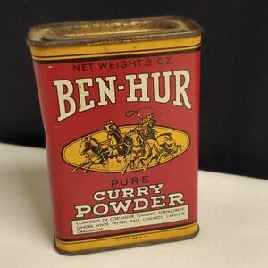VTG Spice Tin Ben-Hur Pure Curry Powder Metal Tin Patina Rust Aged
